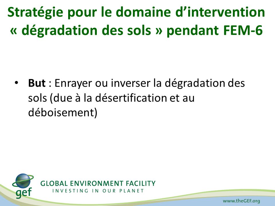 Stratégie pour le domaine d’intervention « dégradation des sols » pendant FEM-6