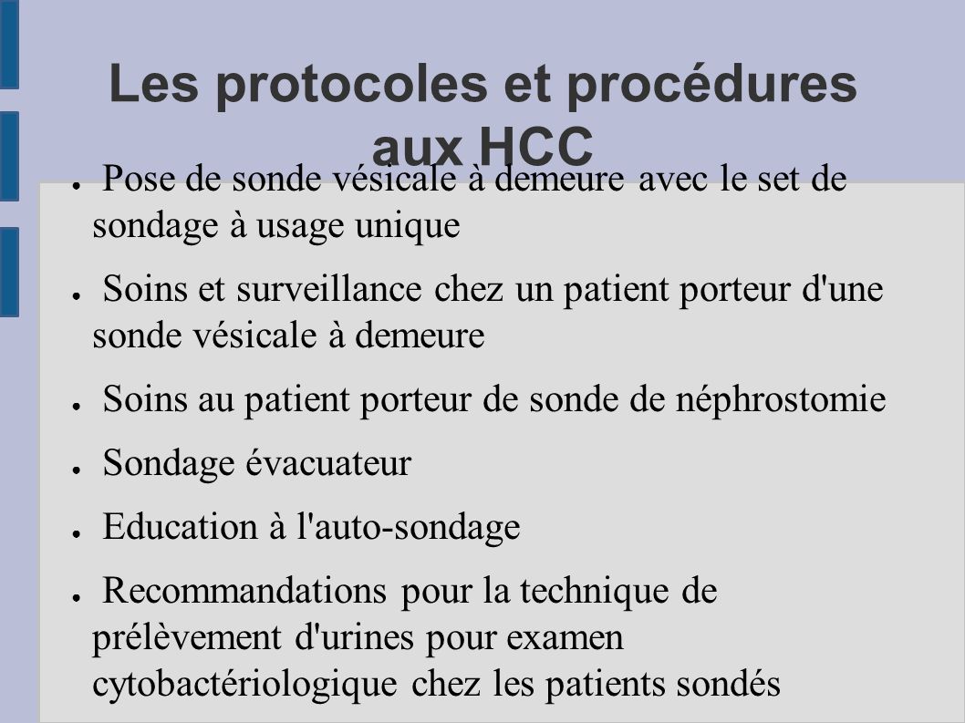 Les protocoles et procédures aux HCC