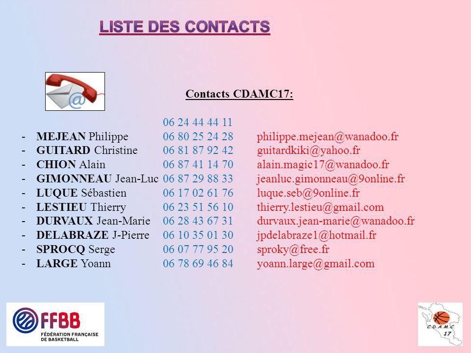 Liste des contacts Contacts CDAMC17: