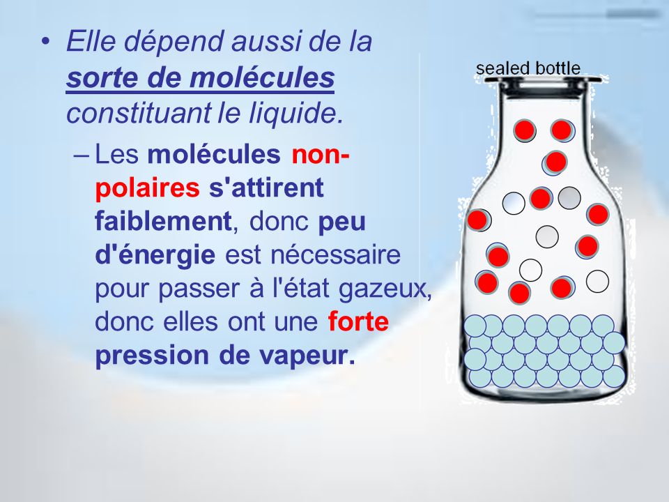 Elle dépend aussi de la sorte de molécules constituant le liquide.