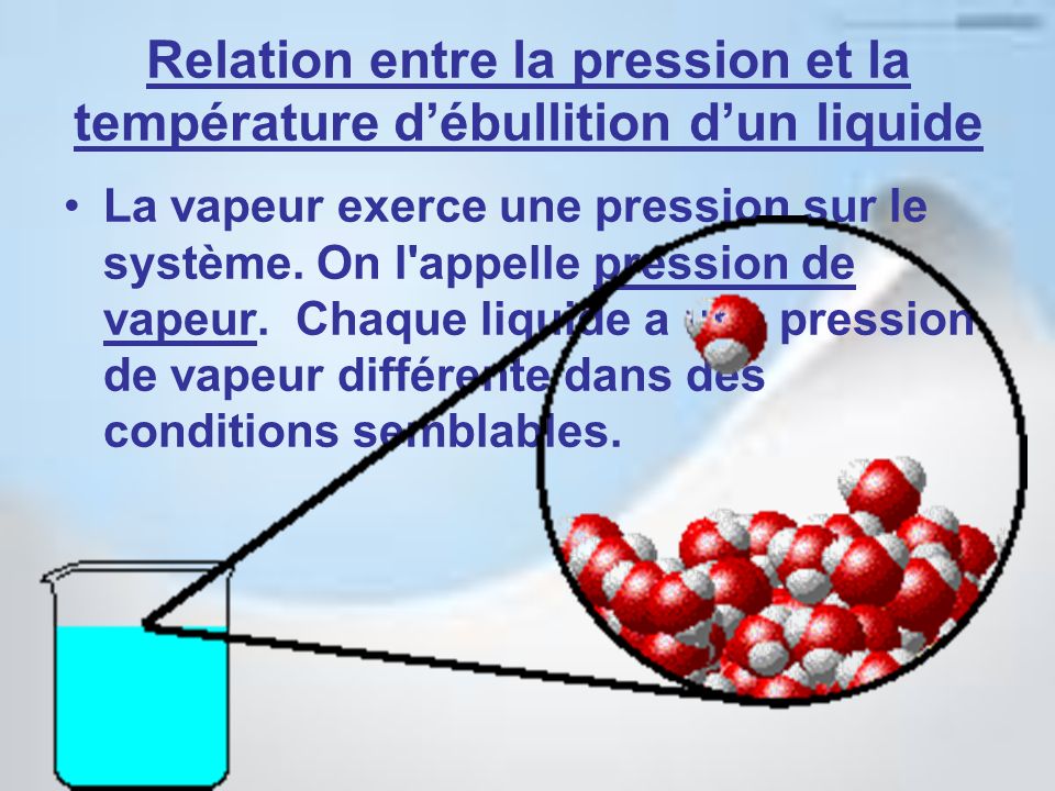 Relation entre la pression et la température d’ébullition d’un liquide