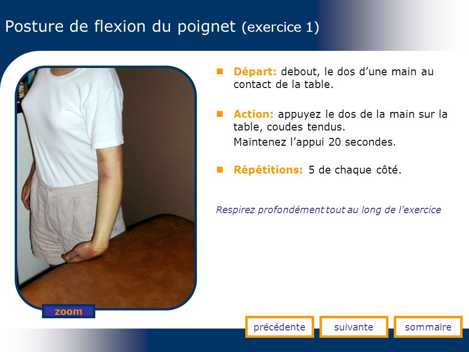 Posture de flexion du poignet (exercice 1)