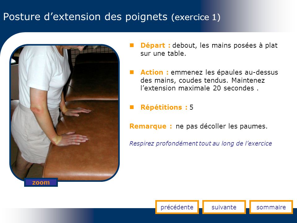 Posture d’extension des poignets (exercice 1)