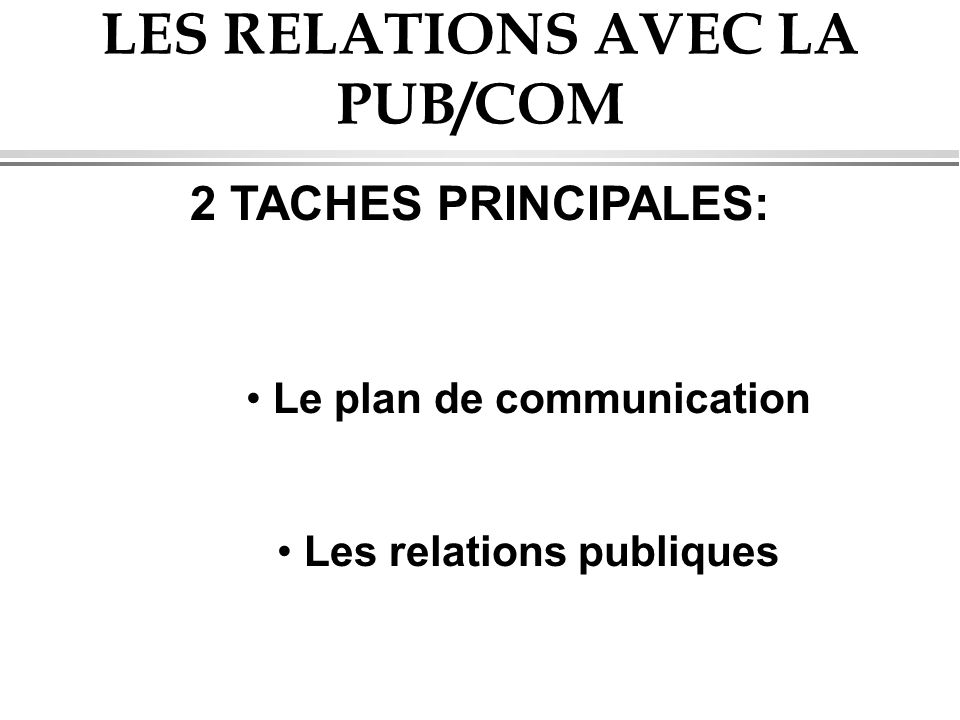 LES RELATIONS AVEC LA PUB/COM
