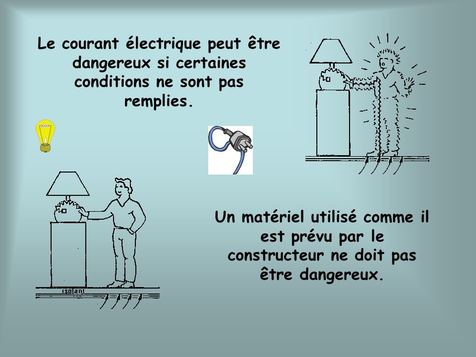 Le courant électrique peut être dangereux si certaines conditions ne sont pas remplies.