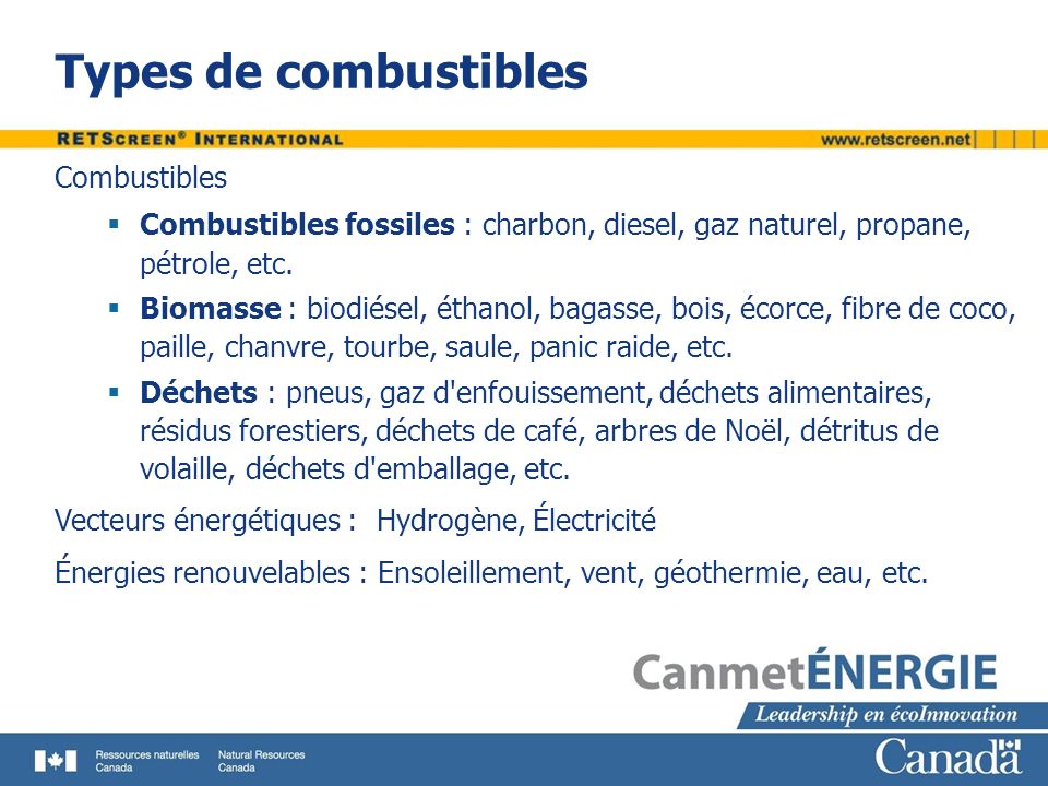 Types de combustibles Combustibles