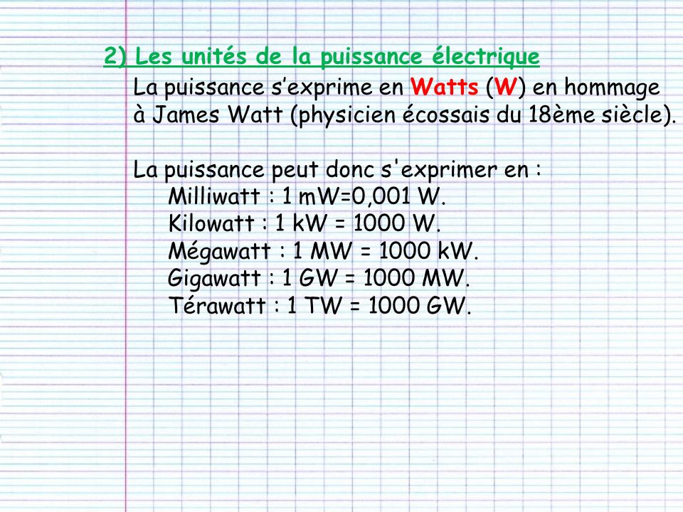 2) Les unités de la puissance électrique