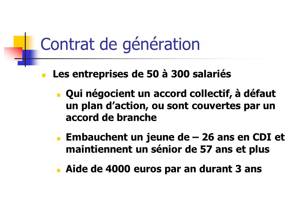 Contrat de génération Les entreprises de 50 à 300 salariés