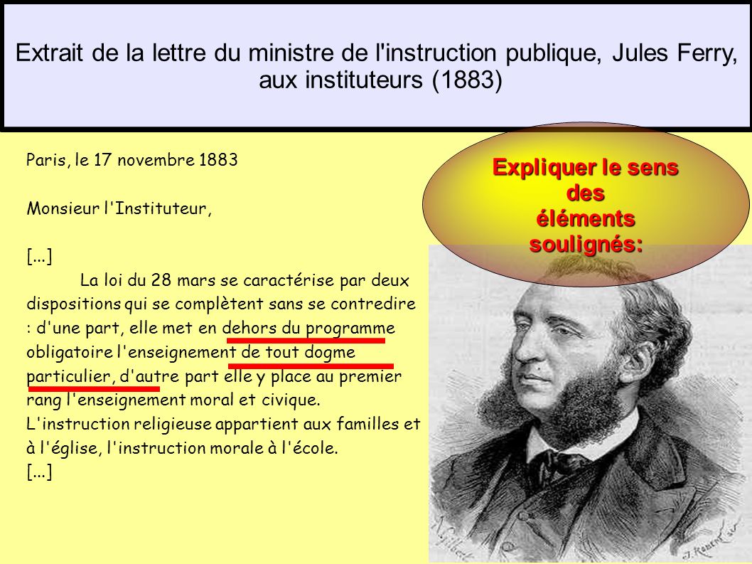 c.f. 3 p; 29 Extrait de la lettre du ministre de l instruction publique, Jules Ferry, aux instituteurs (1883)