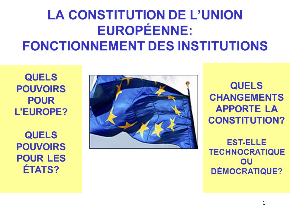 LA CONSTITUTION DE L’UNION EUROPÉENNE: FONCTIONNEMENT DES INSTITUTIONS