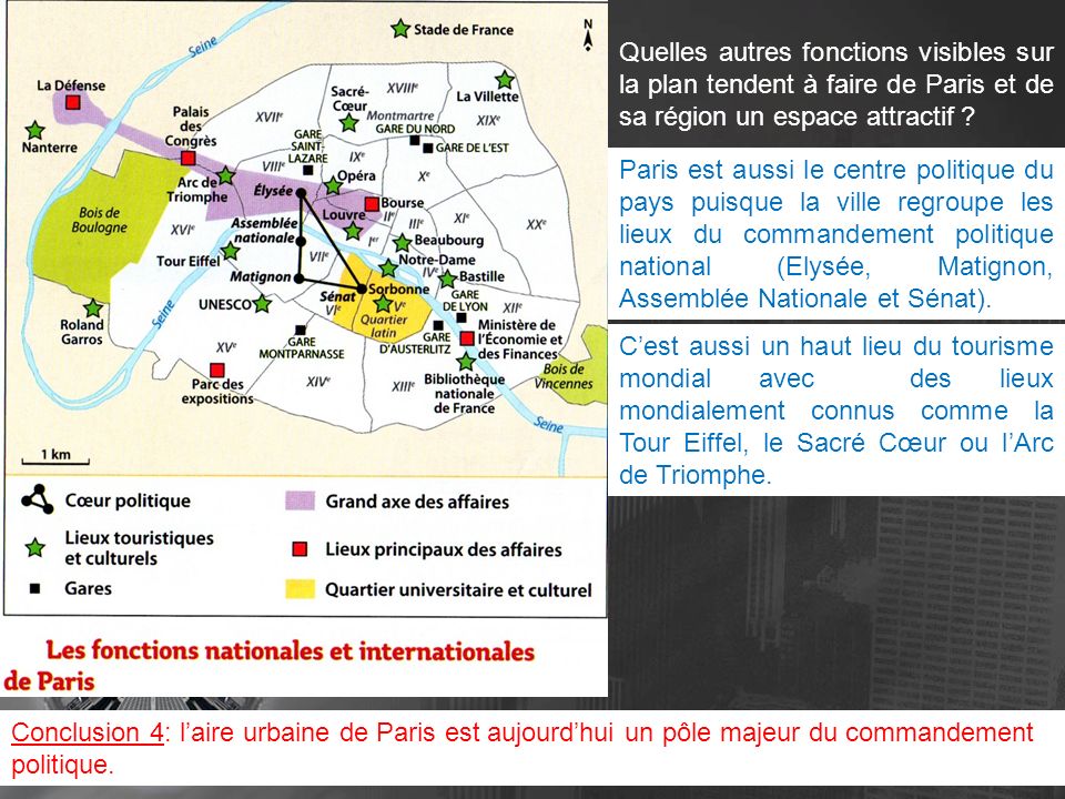 Quelles autres fonctions visibles sur la plan tendent à faire de Paris et de sa région un espace attractif