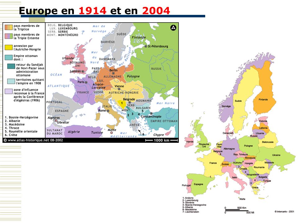 Europe en 1914 et en 2004 Travail sur l’Europe en général
