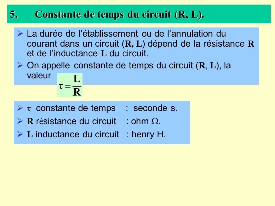 Constante de temps du circuit (R, L).