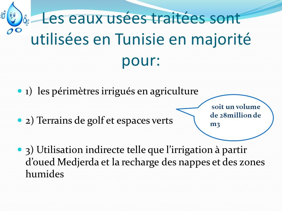 Les eaux usées traitées sont utilisées en Tunisie en majorité pour: