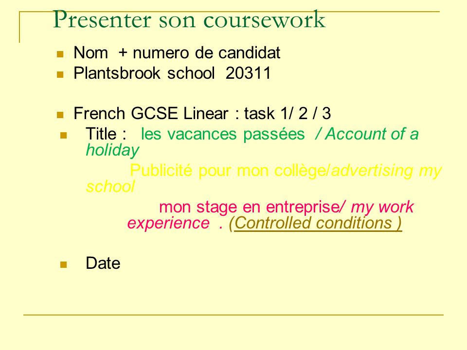 Presenter son coursework