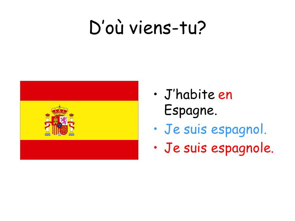 D’où viens-tu J’habite en Espagne. Je suis espagnol.