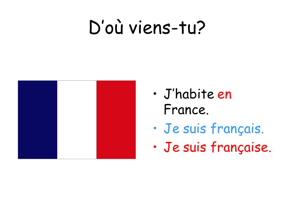 D’où viens-tu J’habite en France. Je suis français.