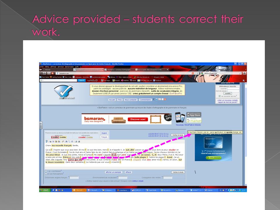 Advice provided – students correct their work.