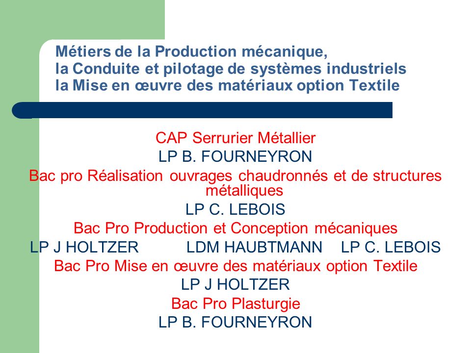 CAP Serrurier Métallier LP B. FOURNEYRON