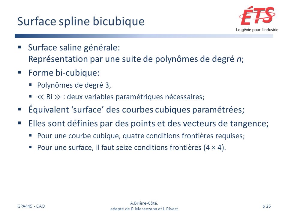 Surface spline bicubique
