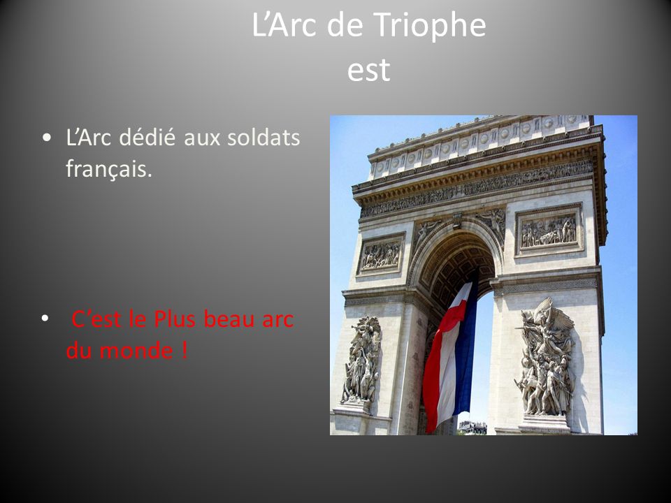 L’Arc de Triophe est • L’Arc dédié aux soldats français.
