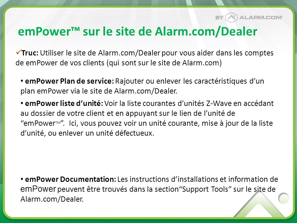 emPower™ sur le site de Alarm.com/Dealer