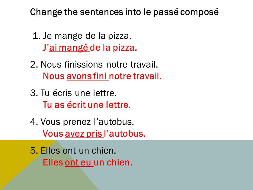 Change the sentences into le passé composé