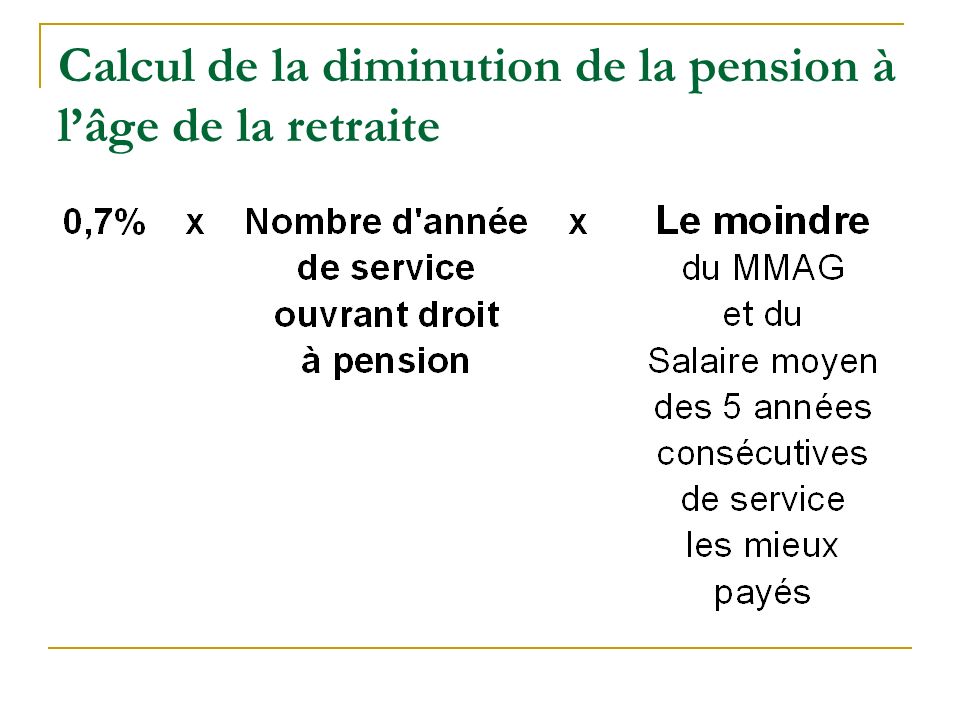 Calcul de la diminution de la pension à l’âge de la retraite