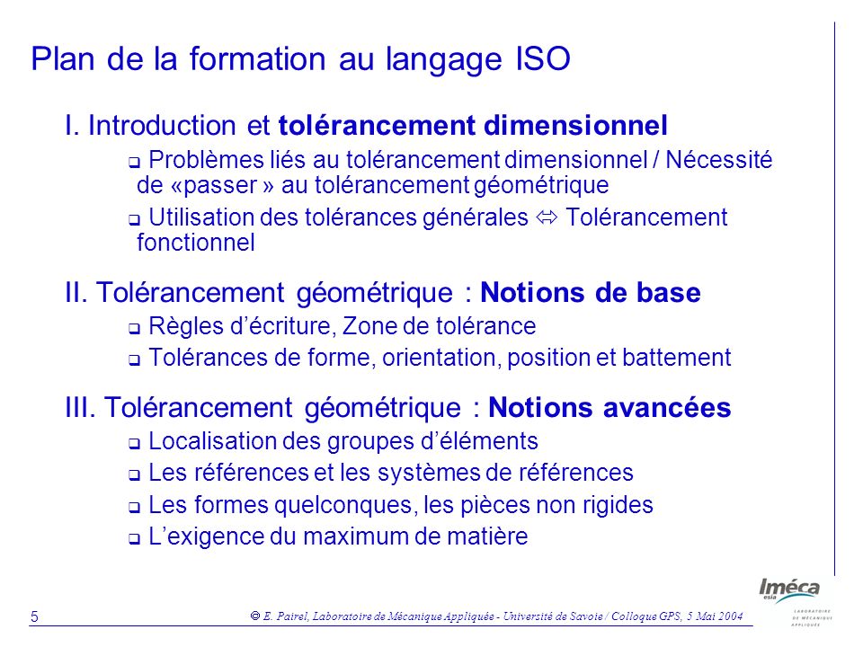 Plan de la formation au langage ISO