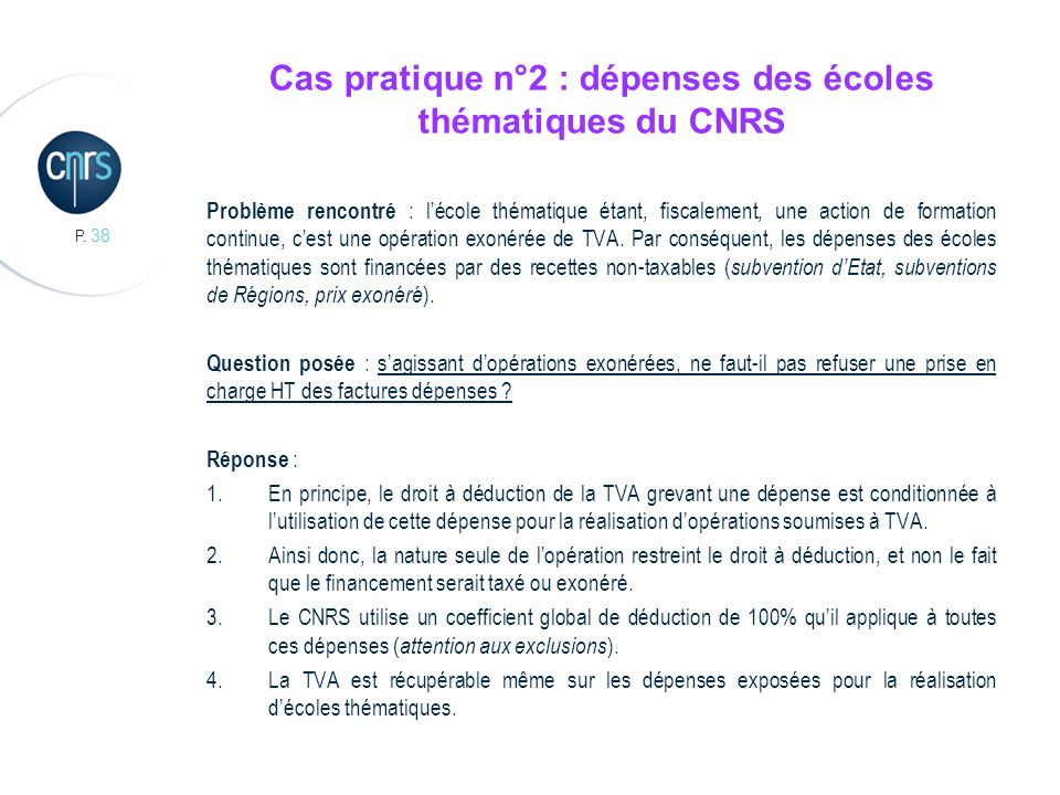Cas pratique n°2 : dépenses des écoles thématiques du CNRS