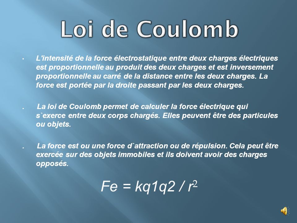 Loi de Coulomb Fe = kq1q2 / r2