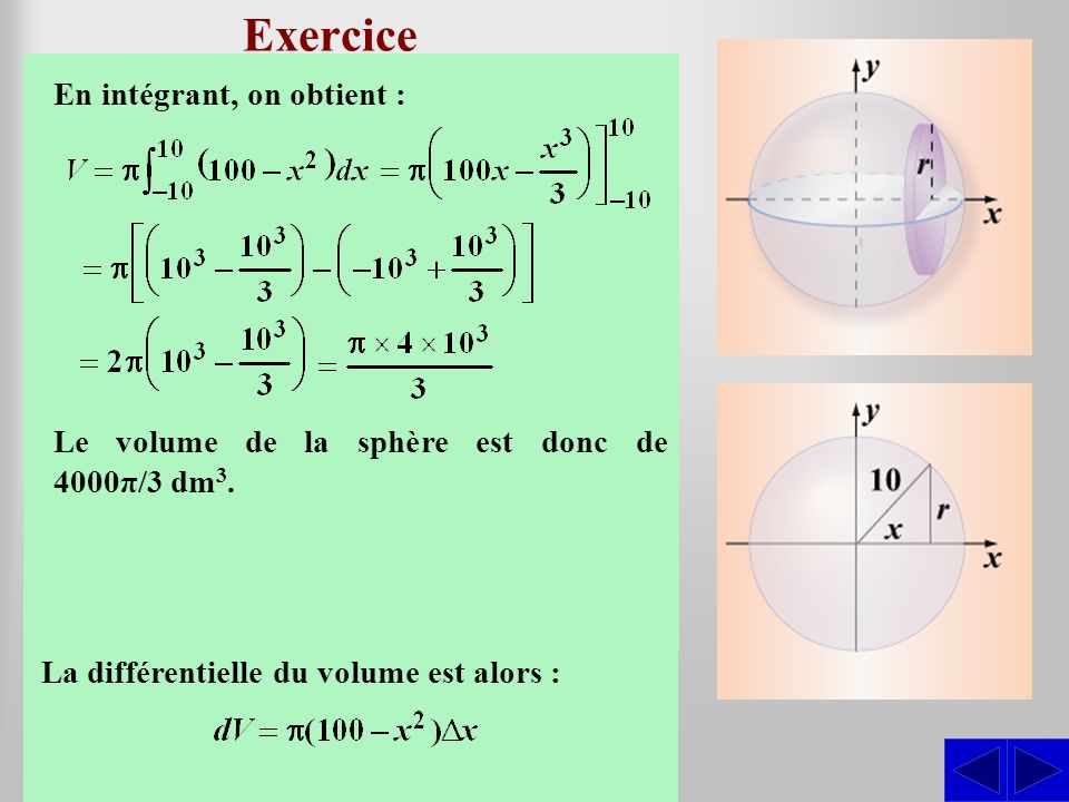 Exercice Déterminer le volume de la sphère dont le rayon est de 10 dm.