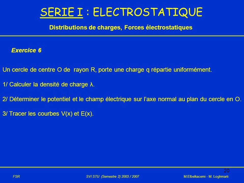 SERIE I : ELECTROSTATIQUE