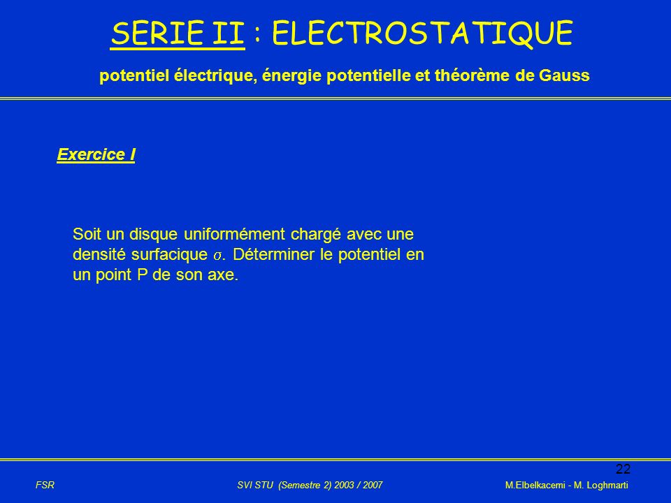 SERIE II : ELECTROSTATIQUE