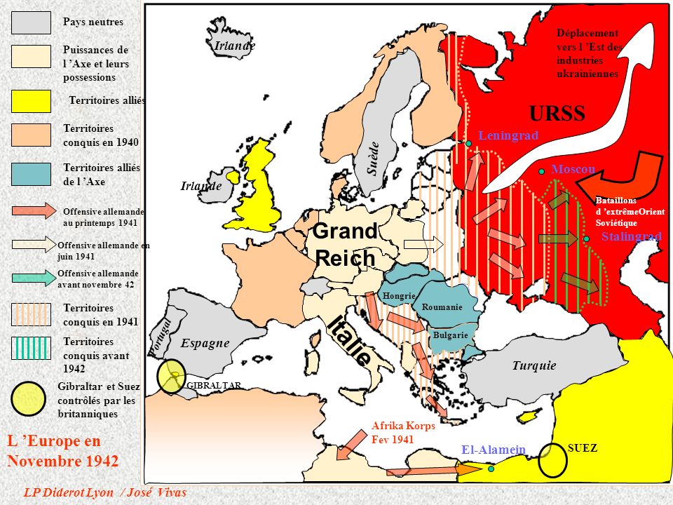 Italie URSS Grand Reich L ’Europe en Novembre 1942 Leningrad Suède
