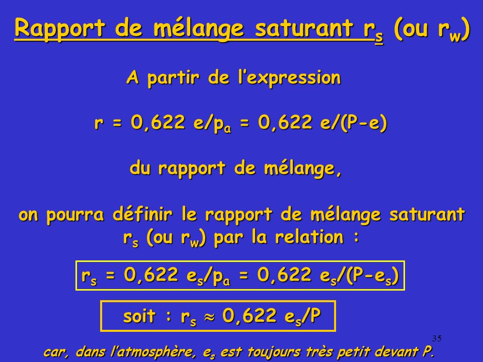 Rapport de mélange saturant rs (ou rw)