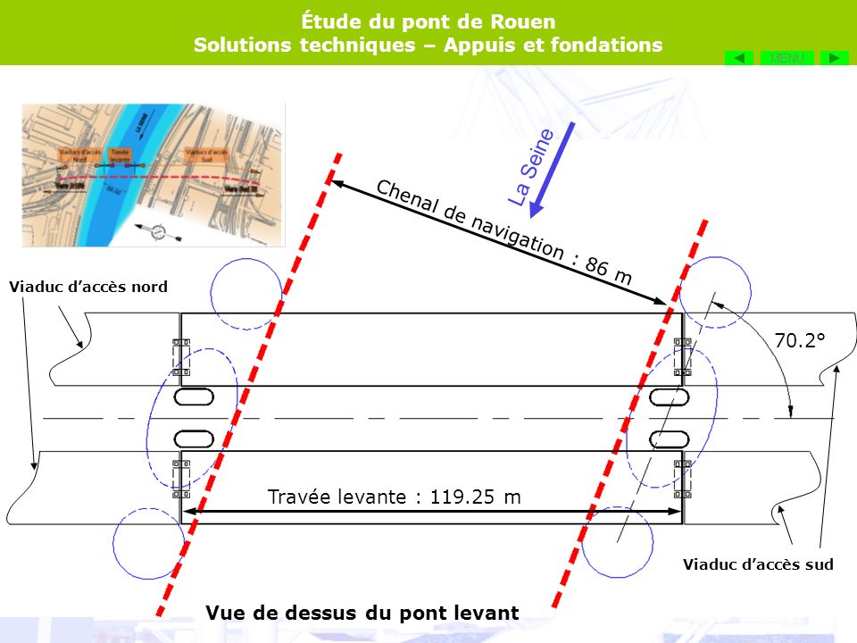 La Seine Chenal de navigation : 86 m 70.2° Travée levante : m