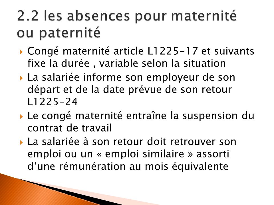 2.2 les absences pour maternité ou paternité