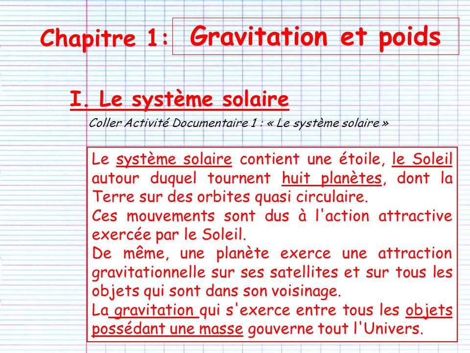 Gravitation et poids Chapitre 1: I. Le système solaire