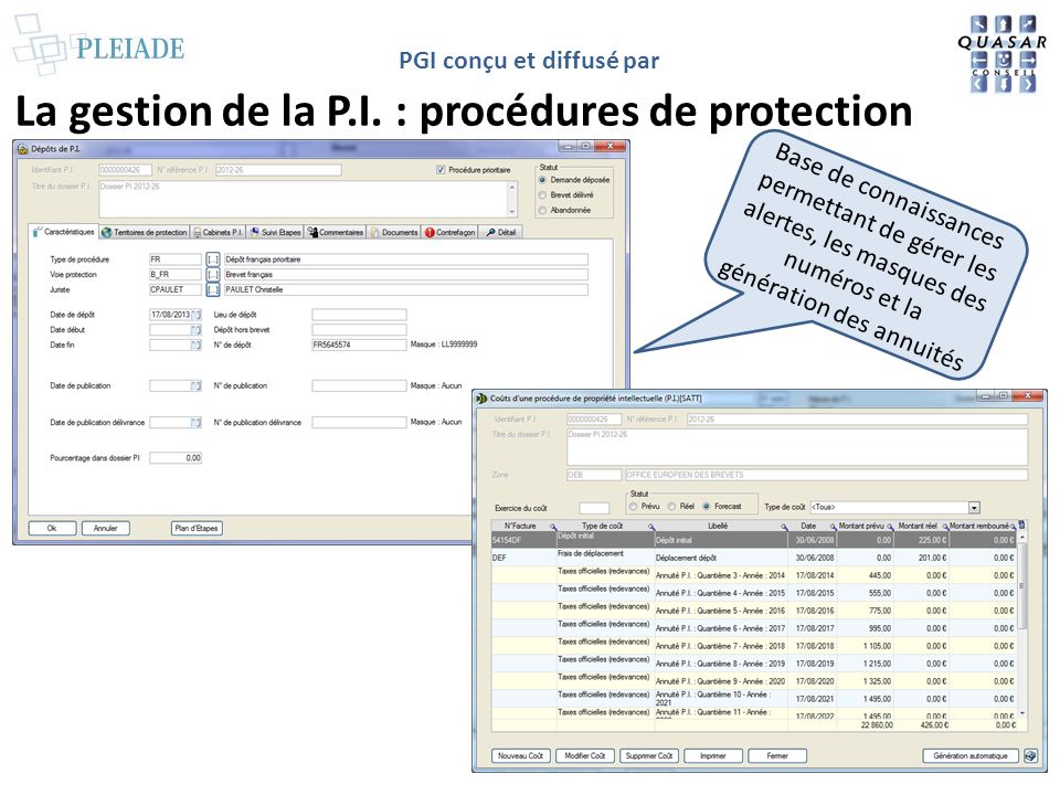 La gestion de la P.I. : procédures de protection