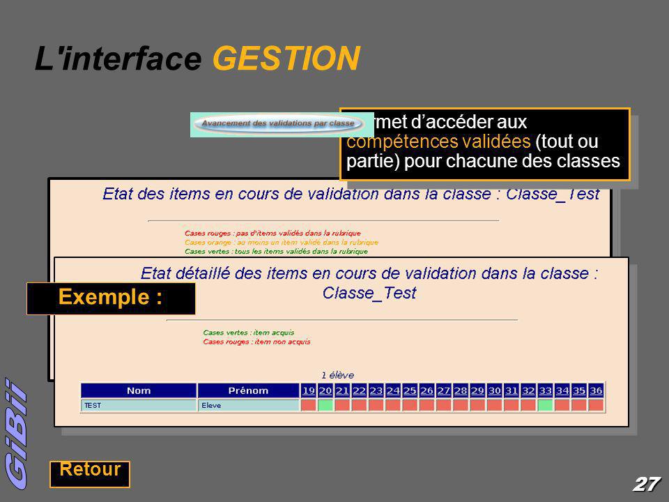 L interface GESTION Exemple :