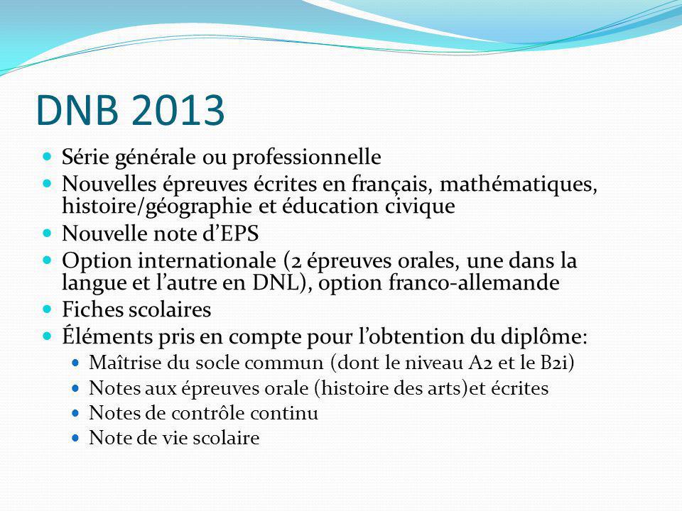 DNB 2013 Série générale ou professionnelle