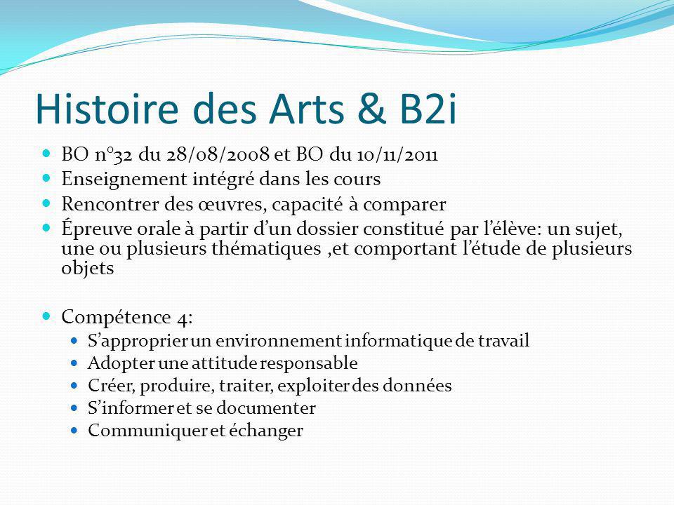 Histoire des Arts & B2i BO n°32 du 28/08/2008 et BO du 10/11/2011