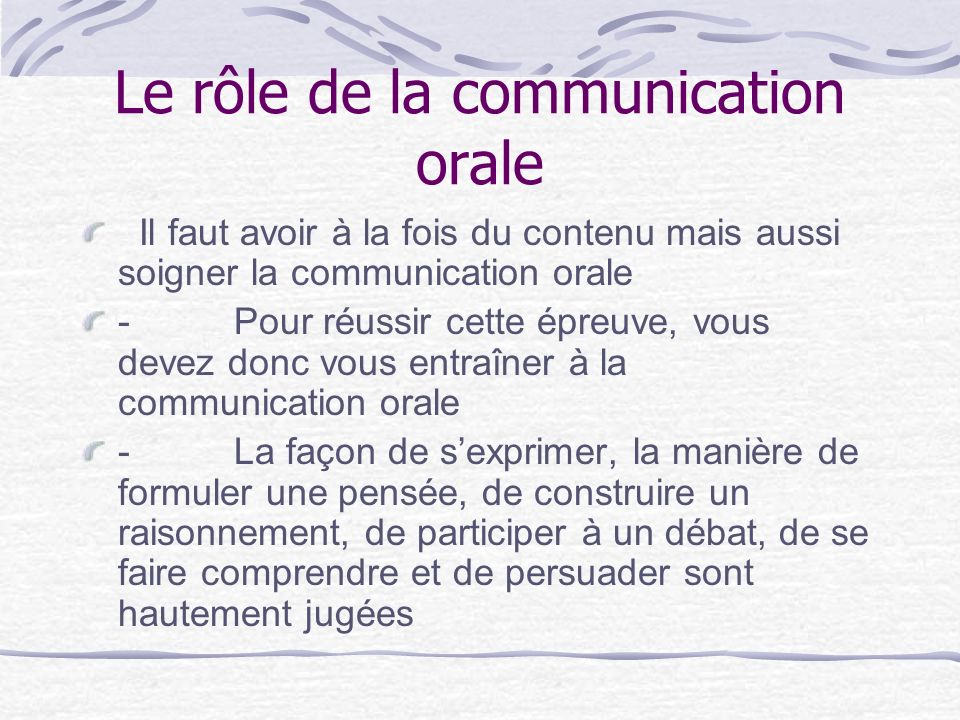 Le rôle de la communication orale