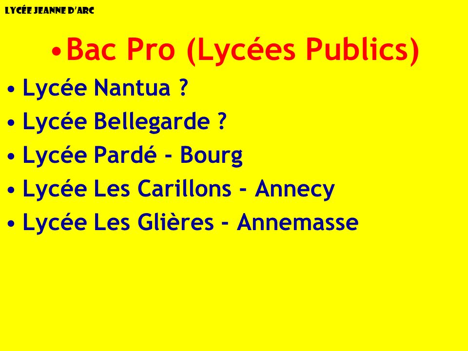 Bac Pro (Lycées Publics)