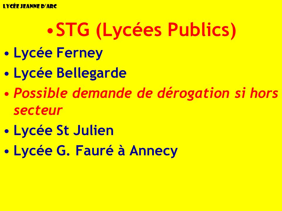 STG (Lycées Publics) Lycée Ferney Lycée Bellegarde