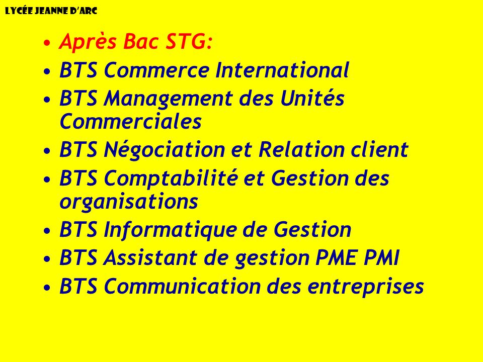 BTS Commerce International BTS Management des Unités Commerciales