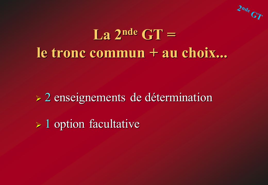 La 2nde GT = le tronc commun + au choix...
