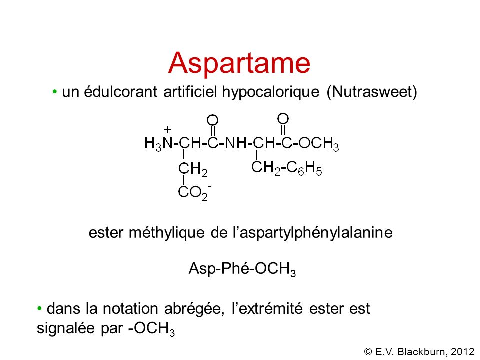 Aspartame un édulcorant artificiel hypocalorique (Nutrasweet)