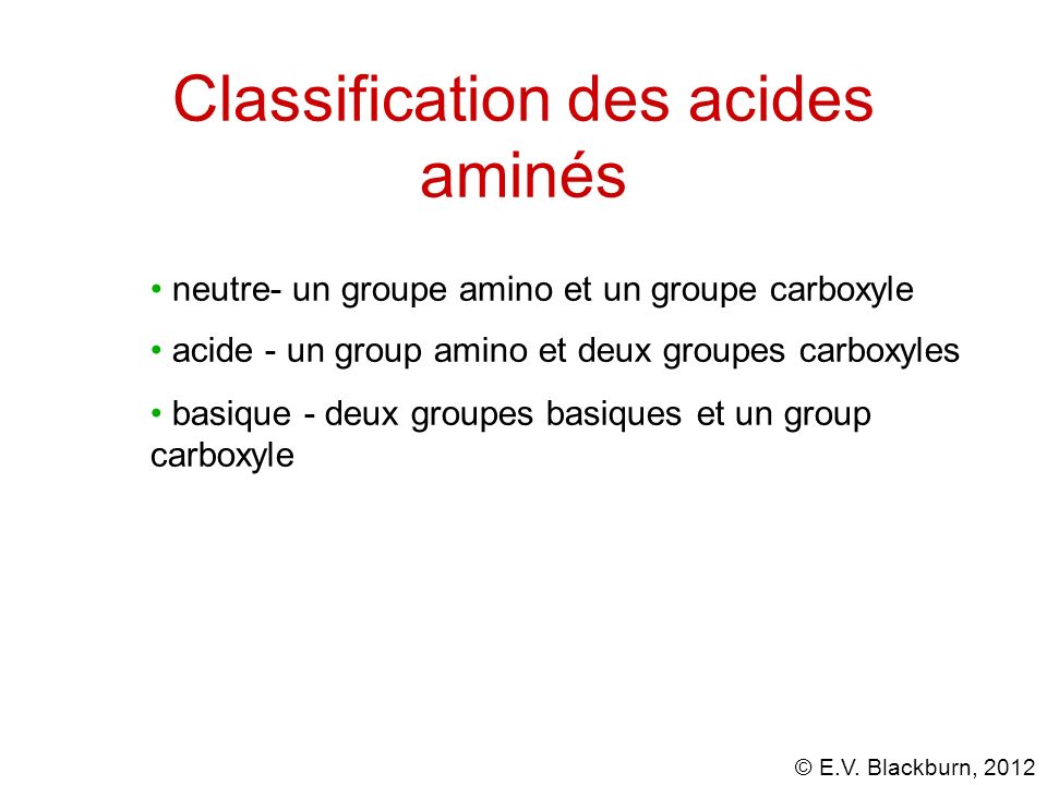 Classification des acides aminés